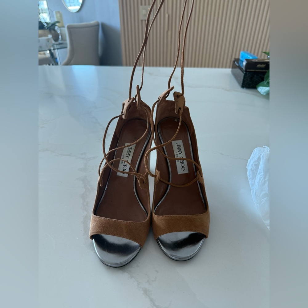 Jimmy Choo Agnes Tan and Silver Heels